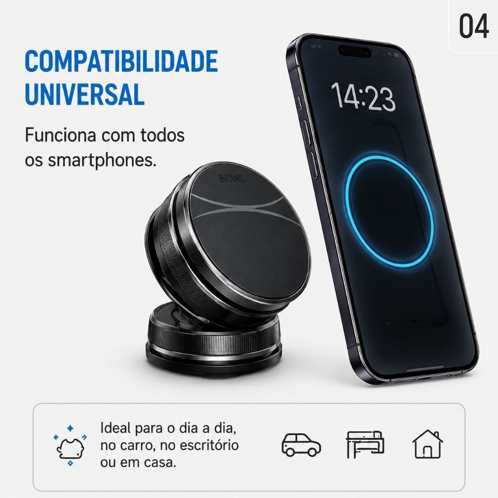 Suporte Magnético Premium 360° Com Ventosa A Vácuo Para iPhone Samsung Carro Mesa