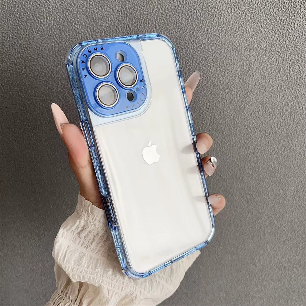 Capa Transparente Anti-Impacto Azul Para iPhone 16 Pro Max - Capinha Híbrida Reforçada Airbag Proteção de Câmera Premium