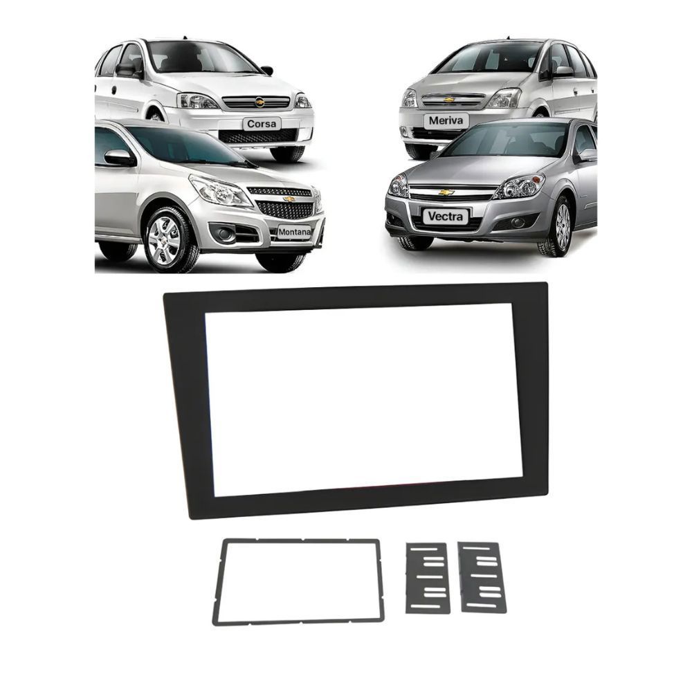 Moldura Painel 2 Din Central 7pol Chevrolet Vectra Gt Meriva Preta