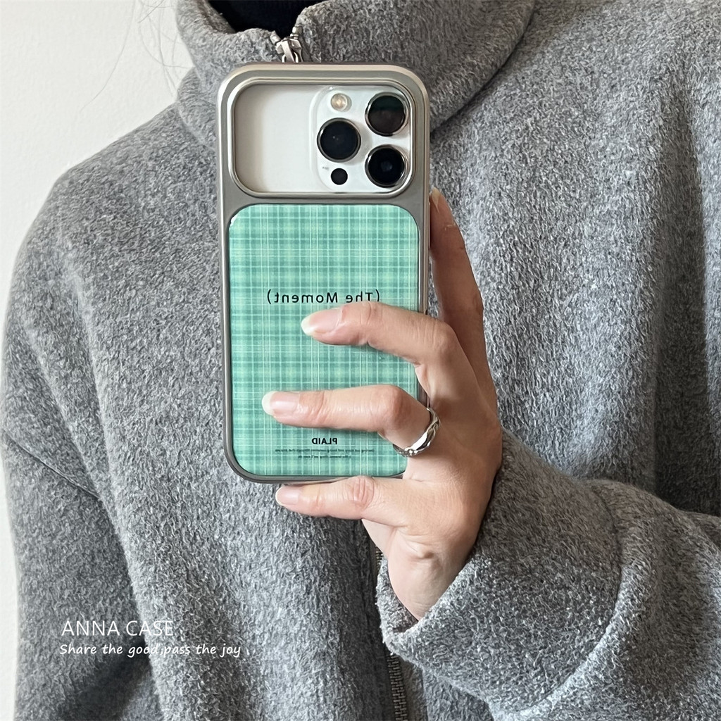 Huiwanju Verde Menta Xadrez Galvanizado Borda Prateada Para iPhone17promax Capa De Telefone Móvel iphone14/15pro/17/16pr