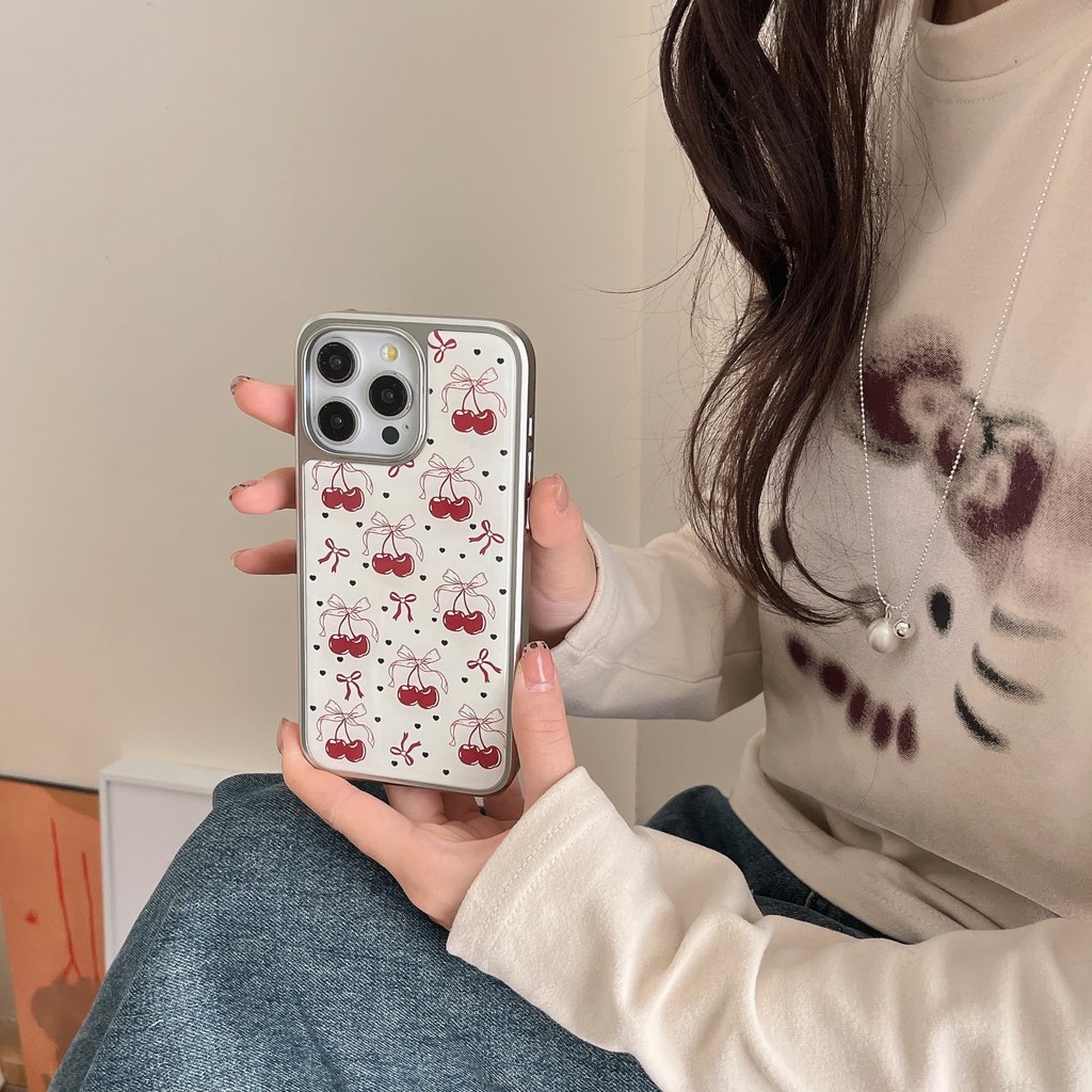 Huiwanju Ji Nenghu Nova Borda Prateada Galvanizada Em Tela Cheia Amor Cereja Adequada Para iphone16promax Capa De Telefo