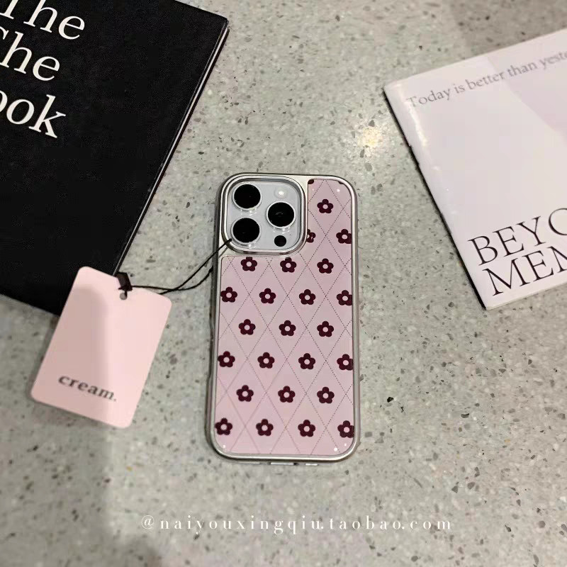 Huiwanju Rosa Losango Flor Galvanizada Borda Prateada Para Apple iPhone16promax Capa De Telefone Móvel 15pro/13/12/11 Pr
