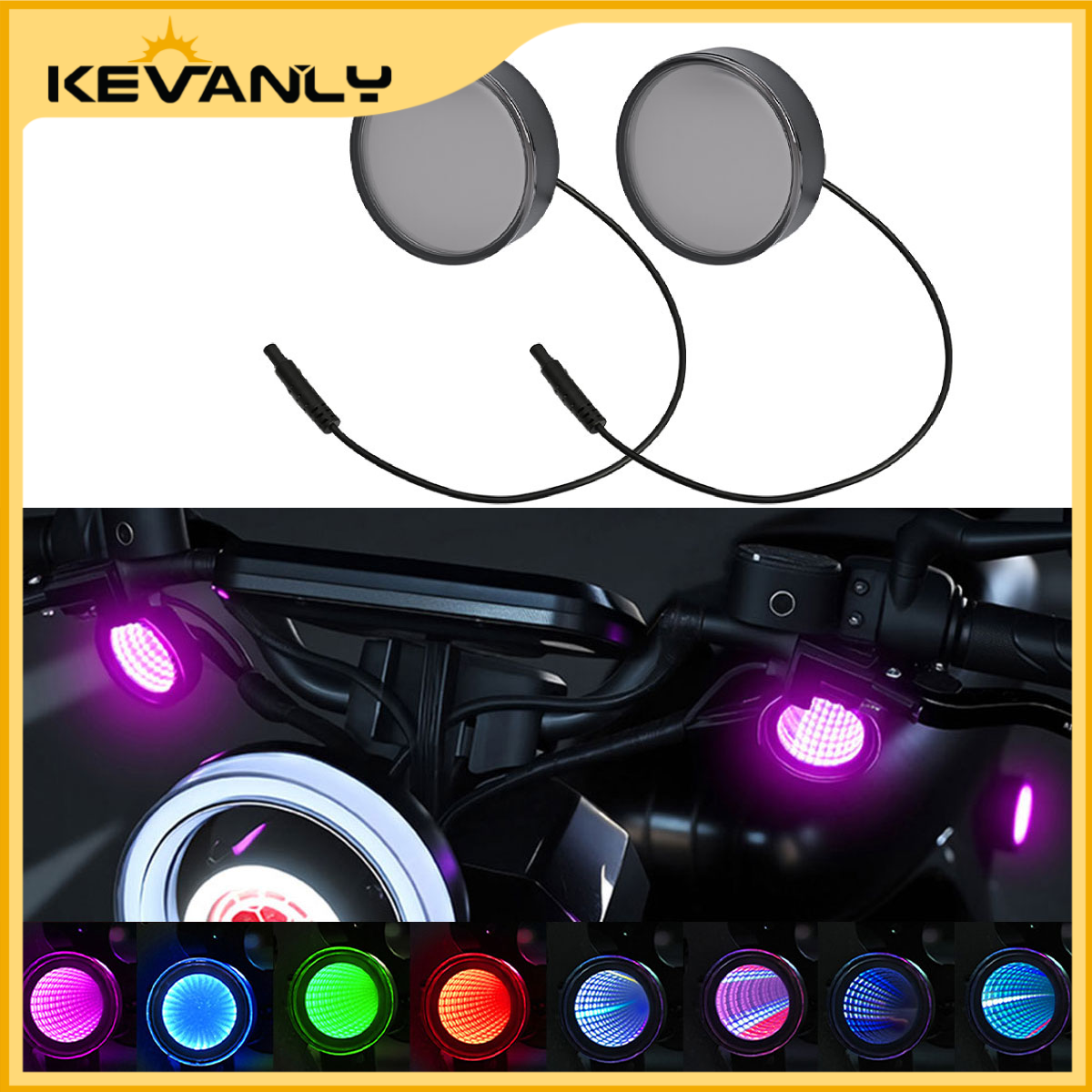 Kevanly 2pcs Abyss Dynamic LED Setas de Sinalização RGB Faróis para Moto Carro SUV 12V