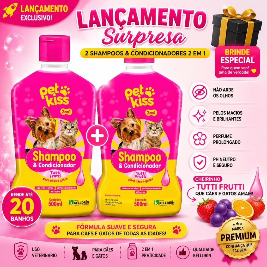 Kit C/1 Litro 2 Frascos Shampoo e Condicionador Chiclete Tutti Frutti 2 Em 1 Novo da Kelldrin 500ml LANÇAMENTO