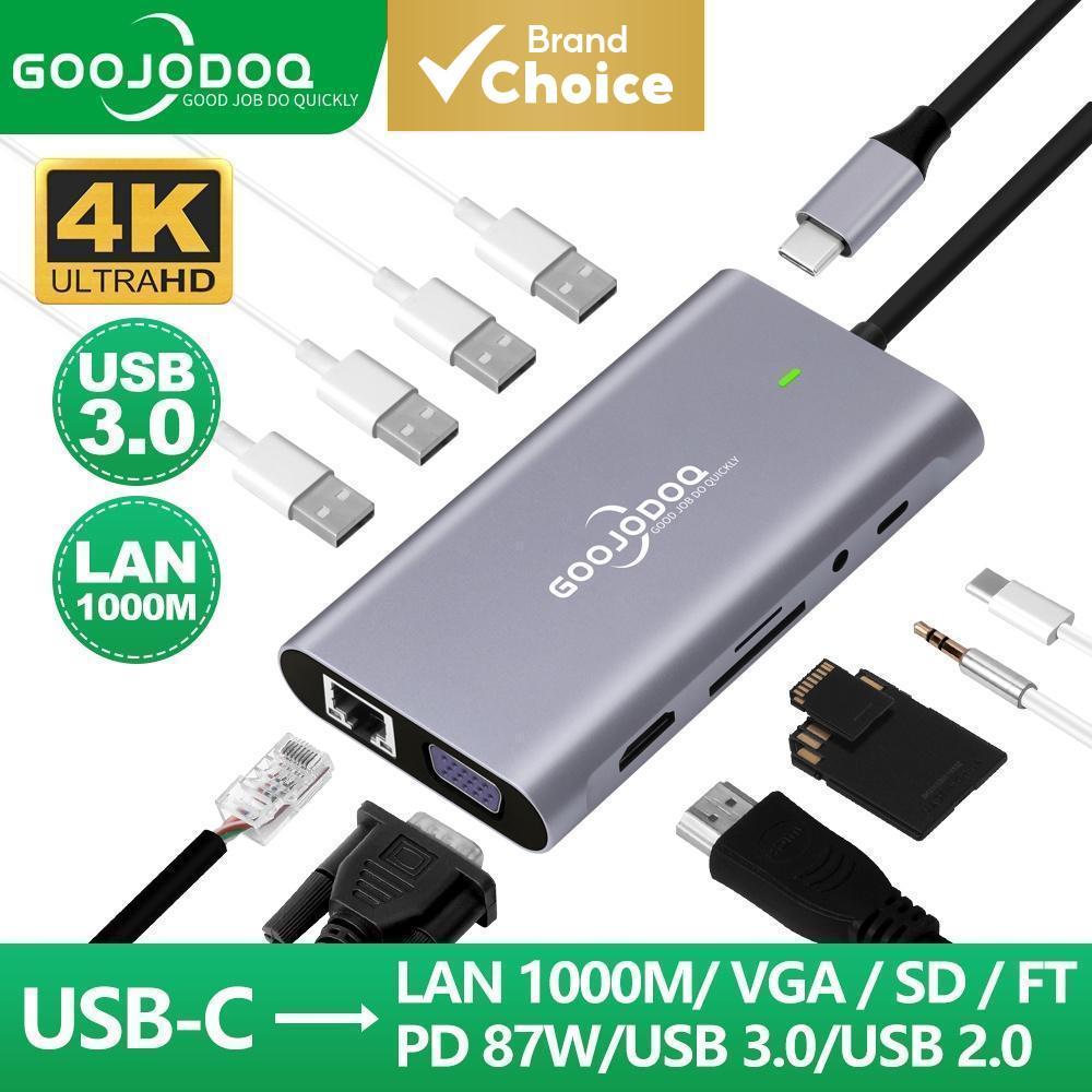 GOOJODOQ Estação de Acoplamento para Laptop 11 em 1 USB C HUB para Dell HP MacBook Pro Tipo C Dock HDMI PD 3.0 USB RJ45
