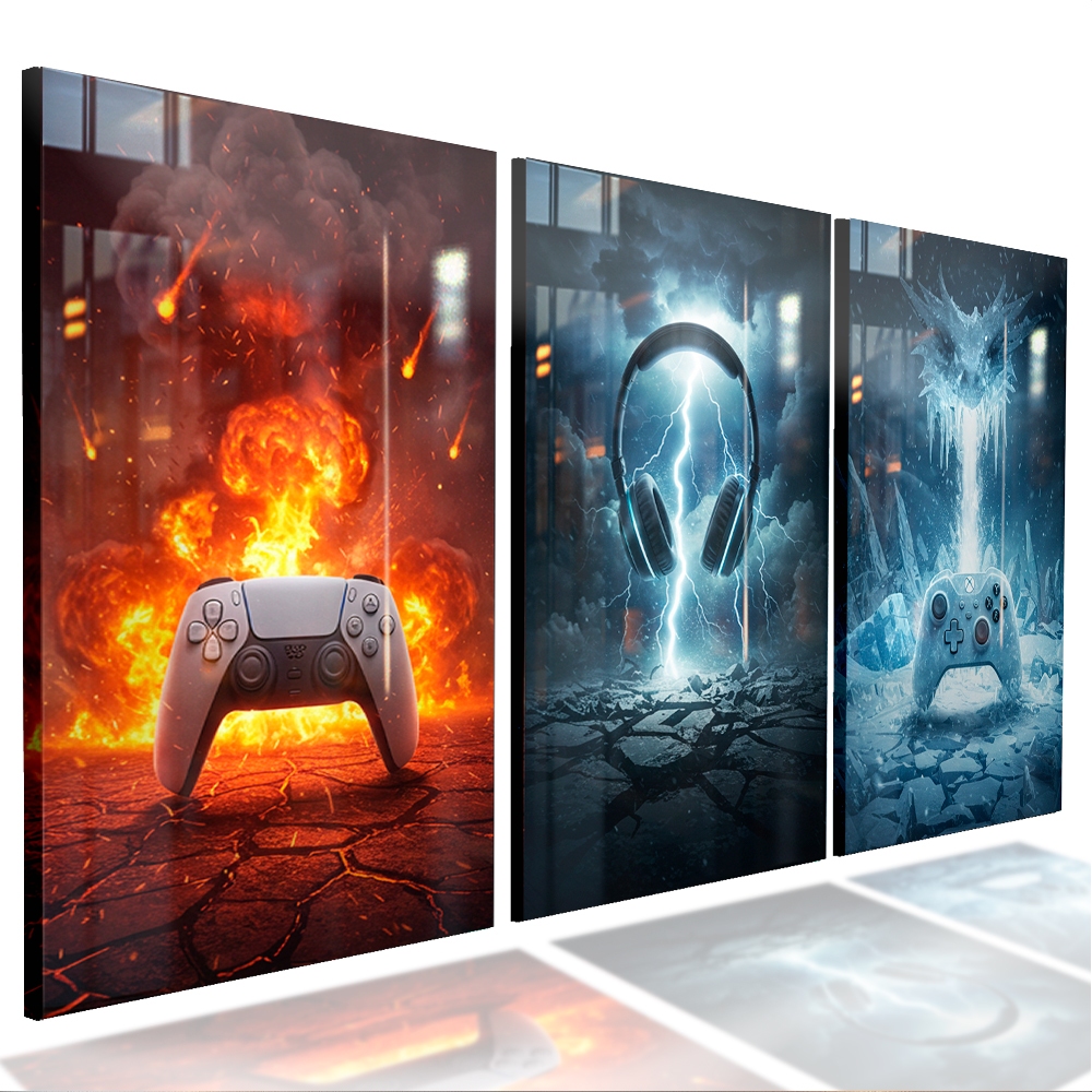 Kit 3 Quadro Decorativo Sala Quarto Gamer Console
