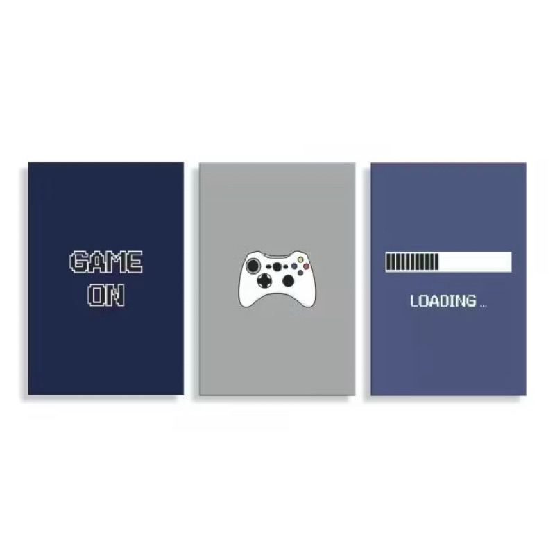 Kit 3 Peças Quadro Decorativo Controle Game On Loading Console Decoração Sala Quarto Placa Mdf