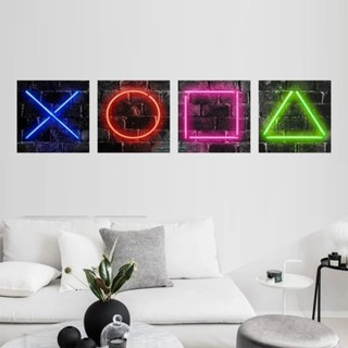 Quadro Decorativo Gamer Para Quarto Console video game Playstation Simbolos Jogo -4 Peças 20x20cm-