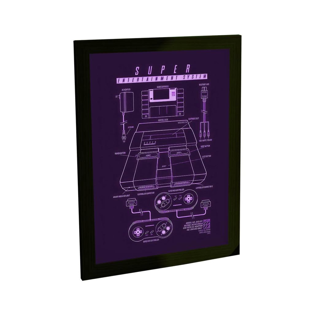 Quadro Decorativo para Sala e Quarto Console Retrô Esquema Técnico Vintage Gamer Escritório Arte Gamer Quadro Moderno Sa