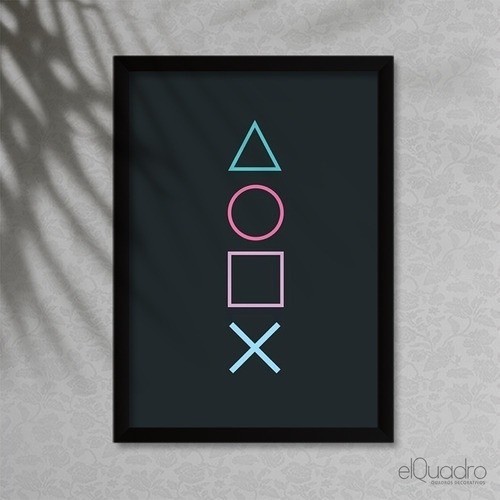 Quadro Decorativo Playstation Simbolos Console Controle C/ Moldura
