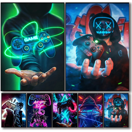 Quadro Placa Gamer Neon 20x30 Decoração Quarto de Jogos Sala Video Game Console Gamer
