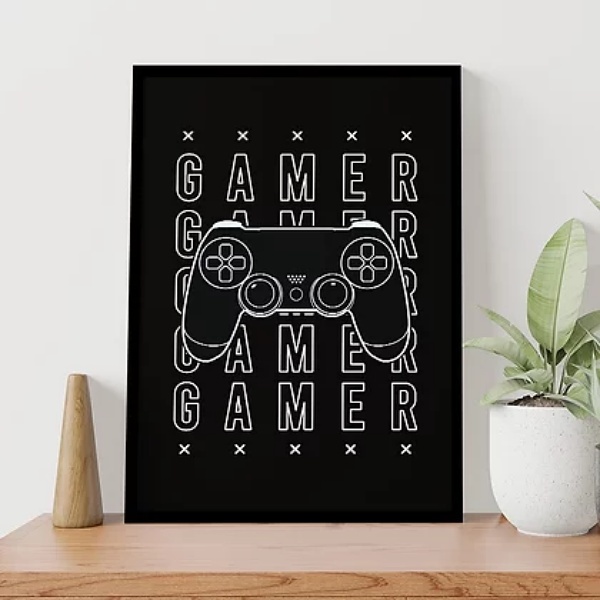 Quadro Gamer Console Preto e Branco 24x18cm