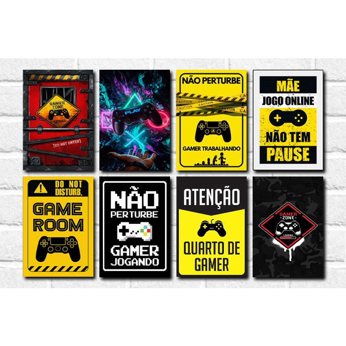Quadro Placa Decorativa Mosaico 1 Peça Quarto Gamer Zone Jogo Jogador Controle Console Game Play