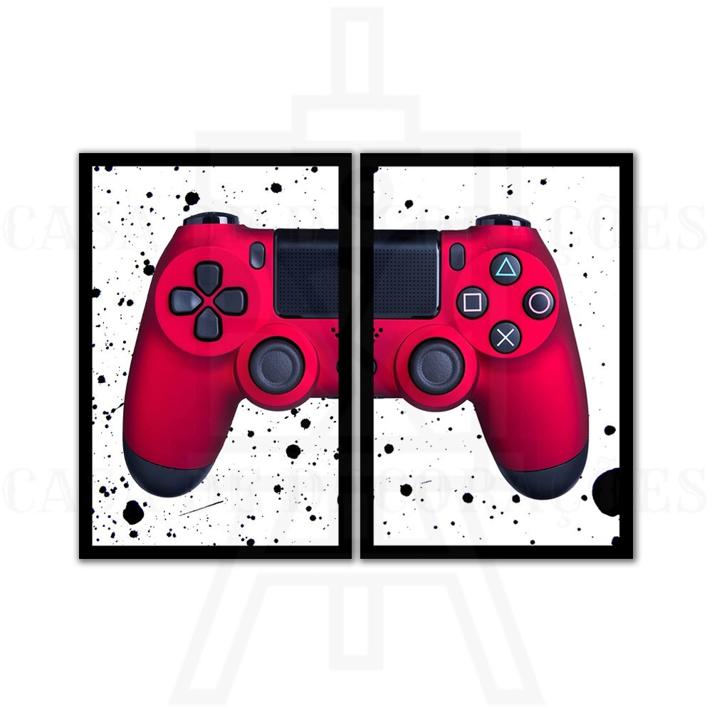 Kit Quadros Decorativo Mosaico 2 Peças Gamer Controle Console Play Pause Jogo Online PC Jogador Arte