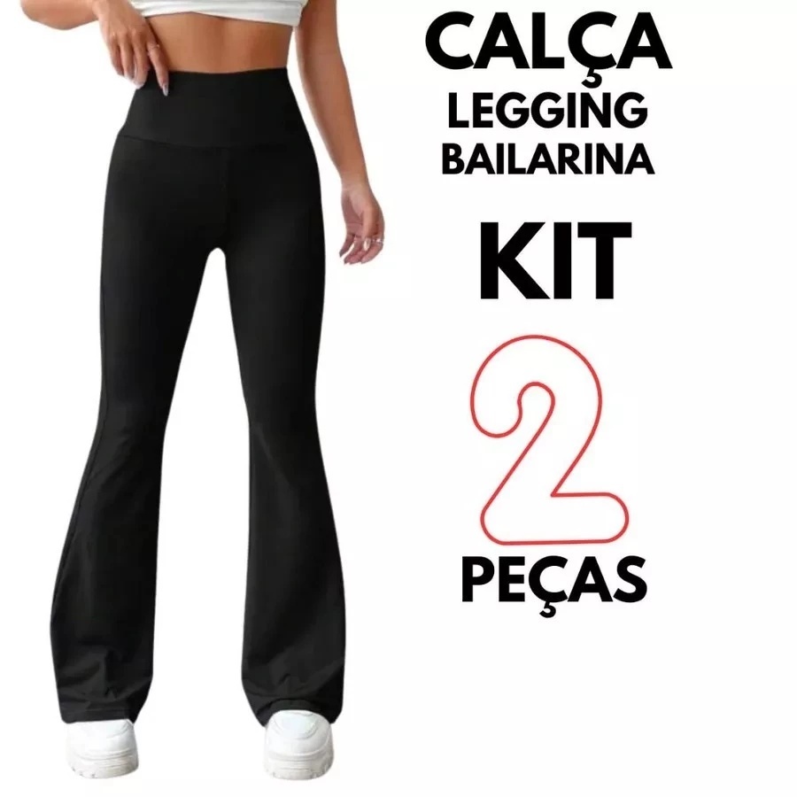 Kit 2 Calças Legging Bailarina Flare cintura alta boca de sino feminina SEM BOLSO