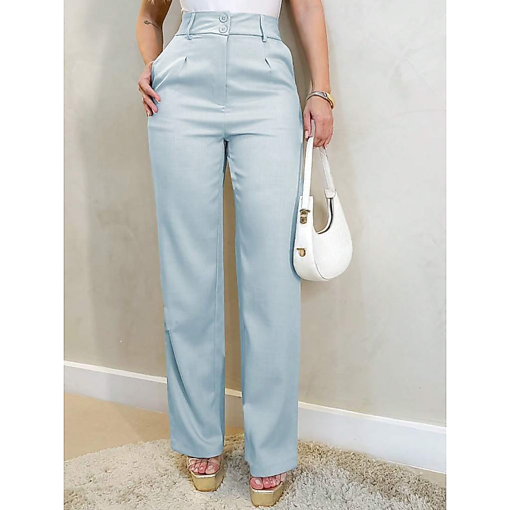 REF: AS1358-1, Calça Alfaiataria Feminina, Pantalona,Bolsos Laterais, Boca de Sino, Elegante,