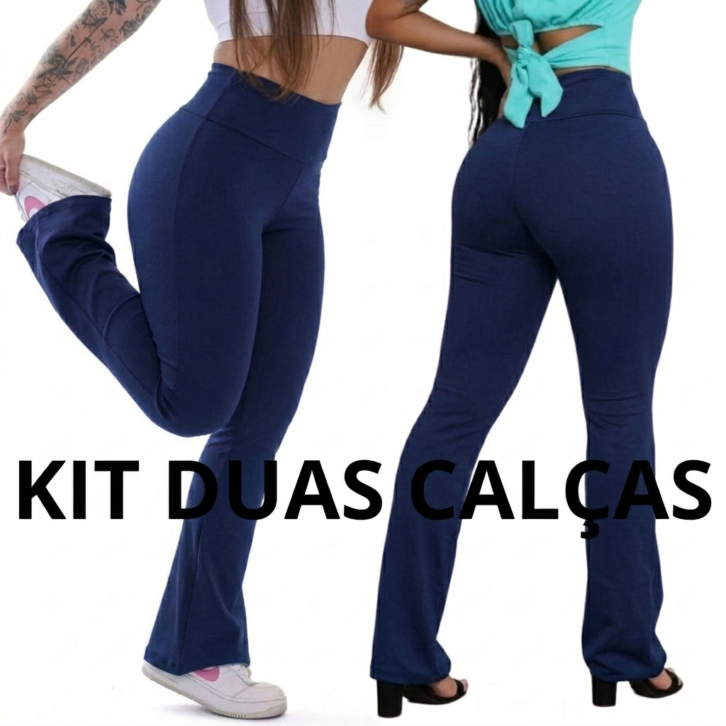KIT2 Calça FLare Legging Cintura Alta Feminina Boca De Sino Bailarina Suplex Fitness Social Lisa Sem Bolso
