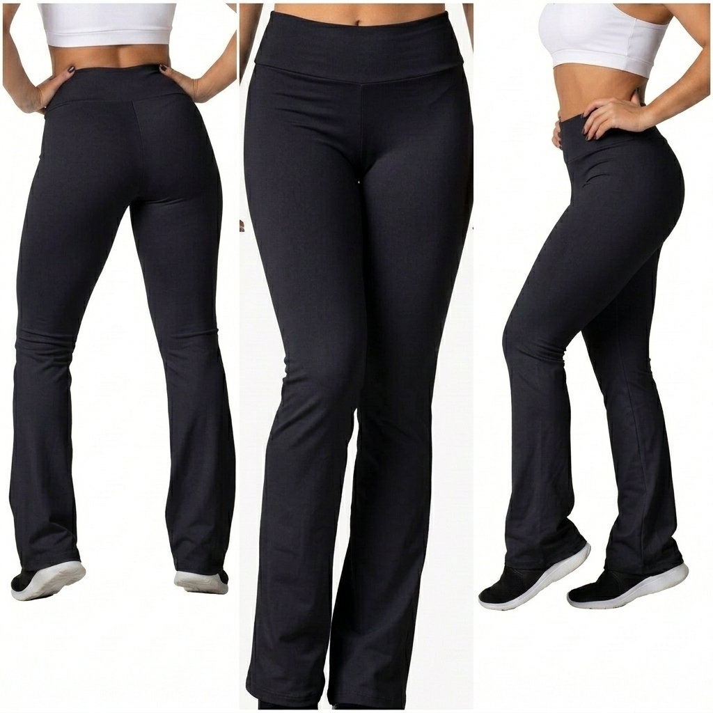 Calça Legging Flare Feminina Fitness PRETO Lisa Boca De Sino Forrada Zero Transparencia Suplex SEM/BOLSO