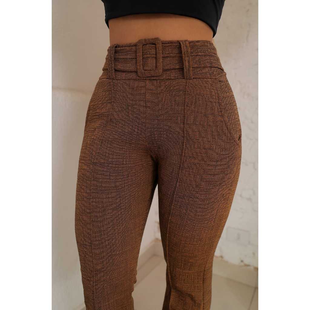Calça Flare Feminina Bailarina Boca de Sino Cintura Alta Bolso Linda