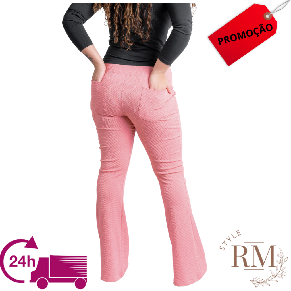 Calça Flare Com Bolso Colmeia  Boca de Sino Bailarina Adulto Feminino