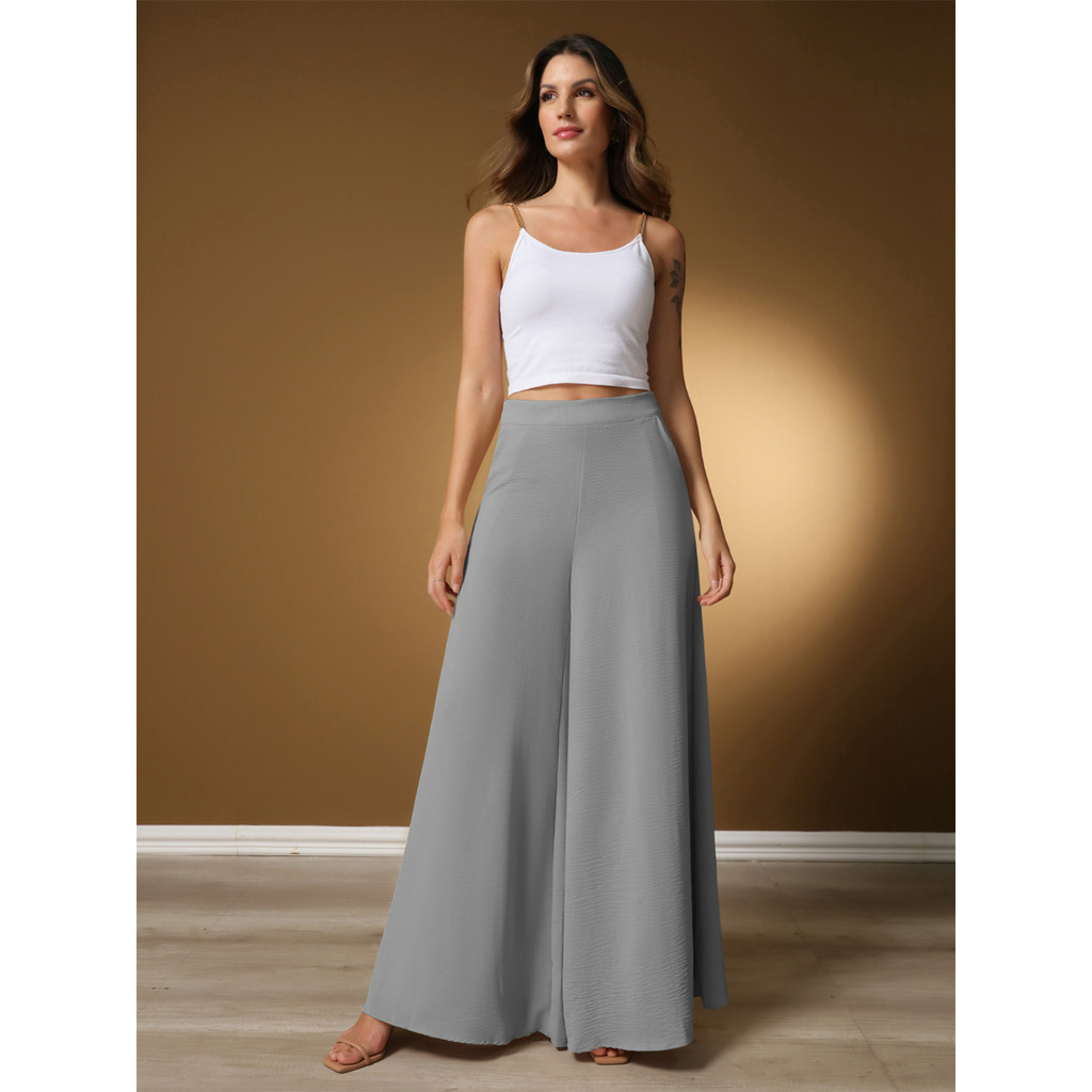 DAFA MODA Calça Feminina Pantalona, Cintura Alta, Boca De Sino, Bolsos Nas Laterais, FechoDe zipel, Elegante Prem, Duna