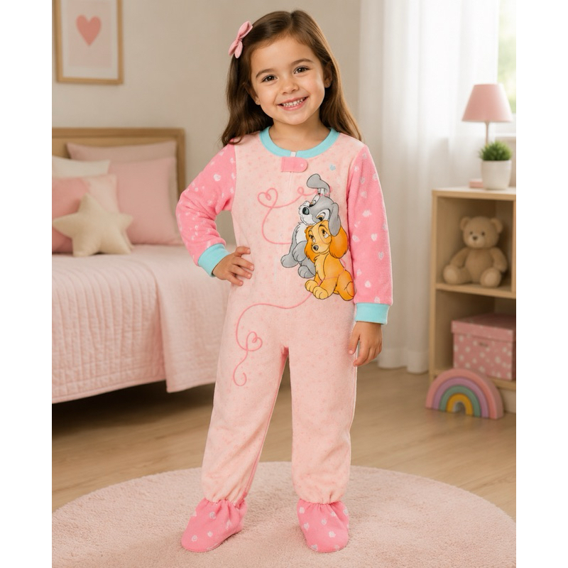 Macacão pijama infantil Disney- menina - aveludado