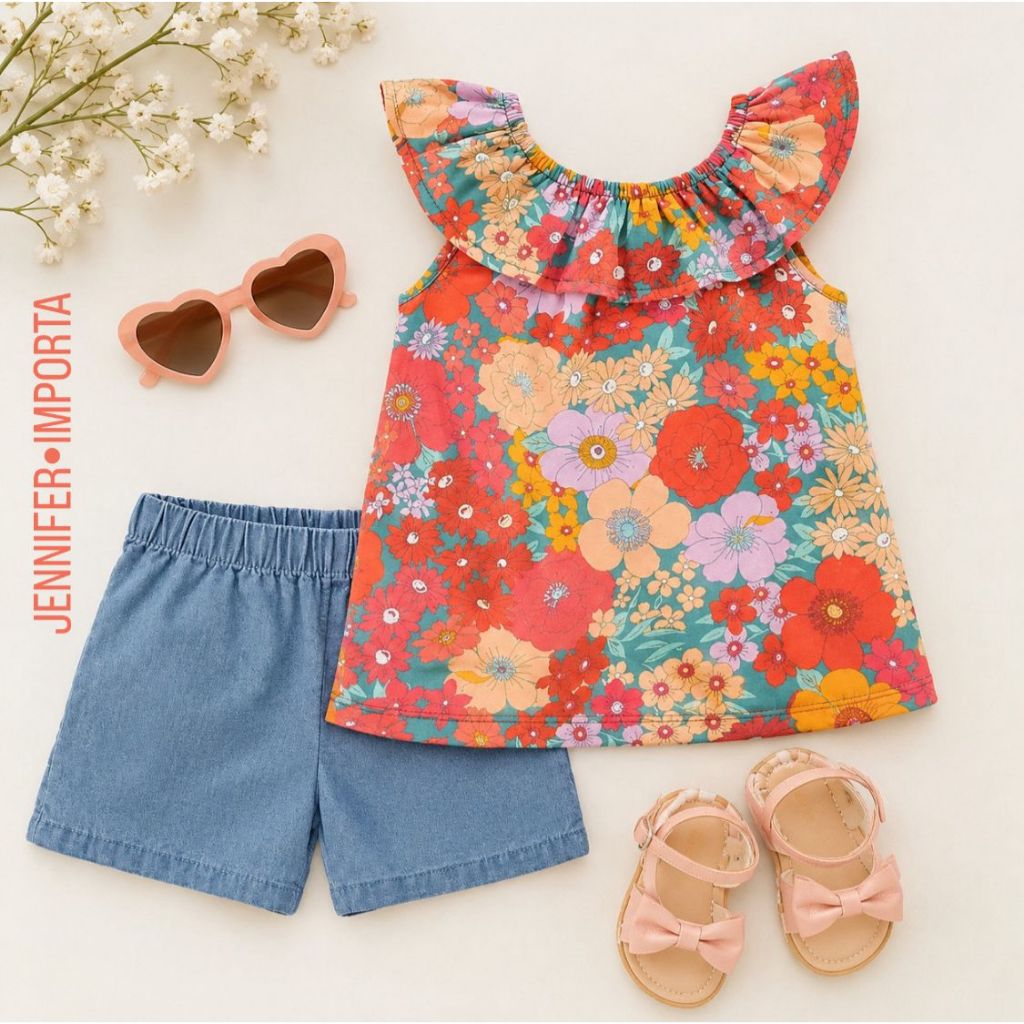 Conjunto Bebê Menina Verão Floral Laranja Carter´s