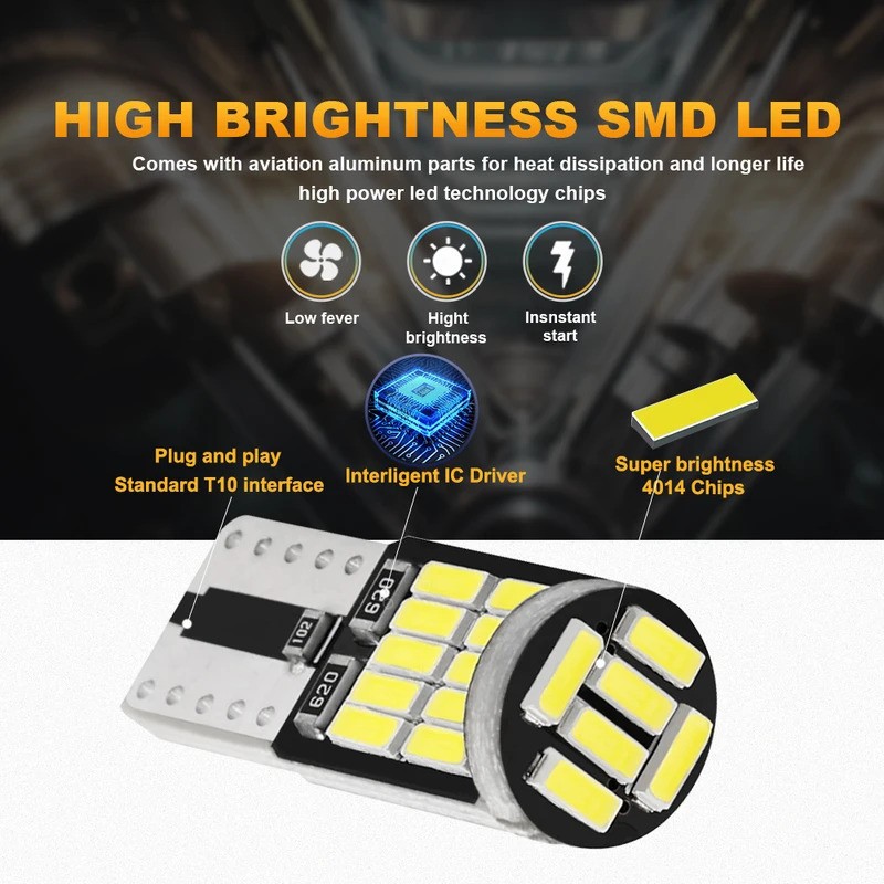 Par LED T10 W5W 194 501 Canbus Luz Interior Do Carro Sem Erros 26 SMD 4014 Lâmpada Branca Pura