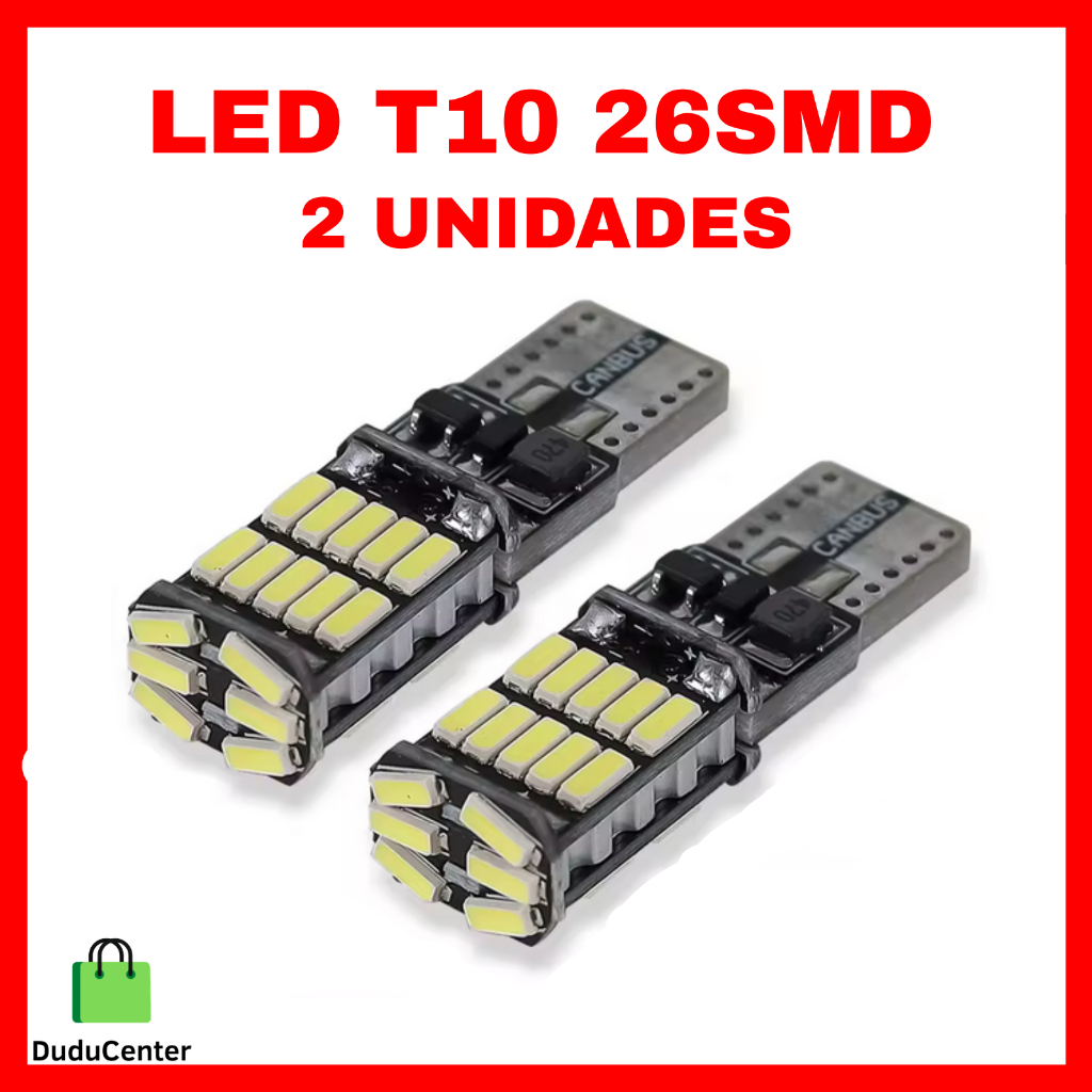 Kit 2 Lâmpadas LED T10 W5W 194 501 Canbus 26 SMD 4014 12V Sem Erro Luz Interna Painel Teto