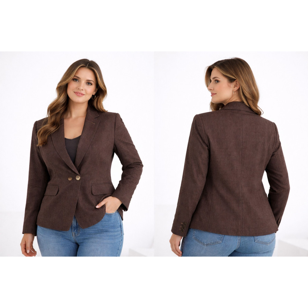 Blazer Marrom Feminino Lunender Alfaiataria Estruturado Elegante Casual Chic