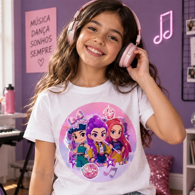 Camiseta Infantil Feminina K-Pop Meninas Estampa Colorida Manga Curta Casual Presente Criança