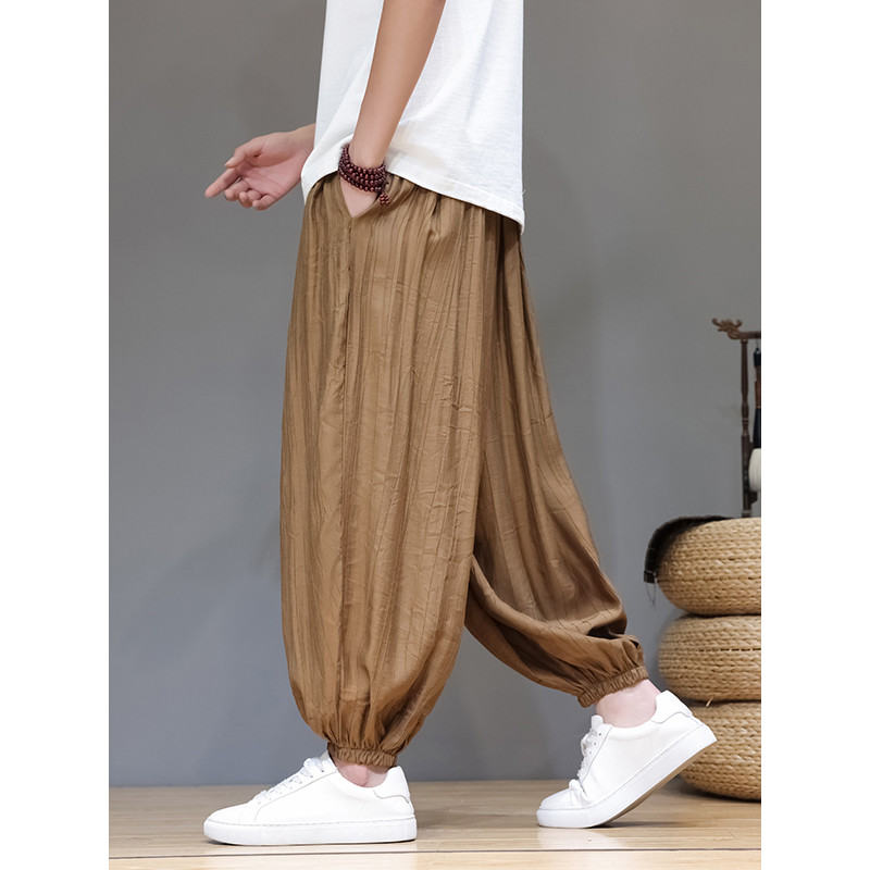 2026 verão calças de seda gelo dos homens verão fino Bloomers respirável Casual tornozelo comprimento calças estilo chin