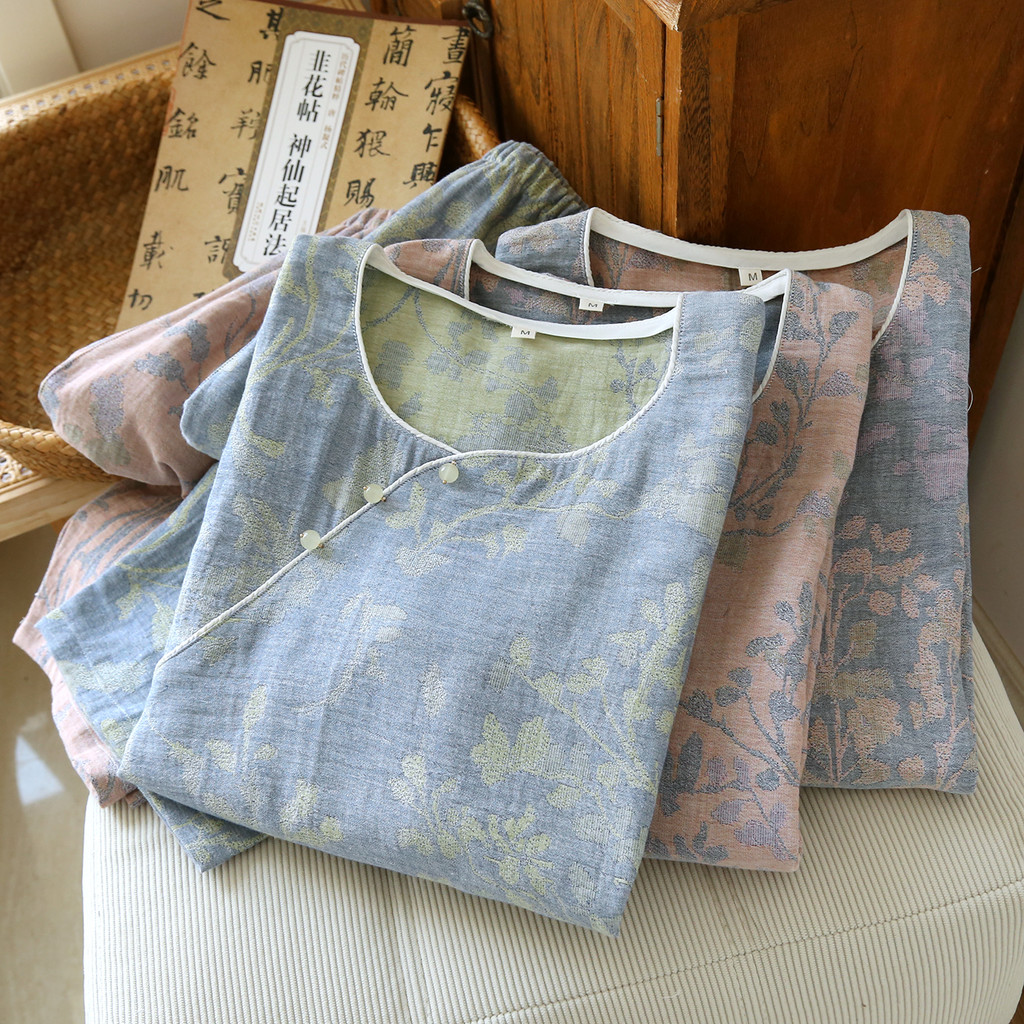 Pijamas antigos femininos primavera outono puro algodão fino High-End casa de meia-idade idosos chinês Retro estilo chin