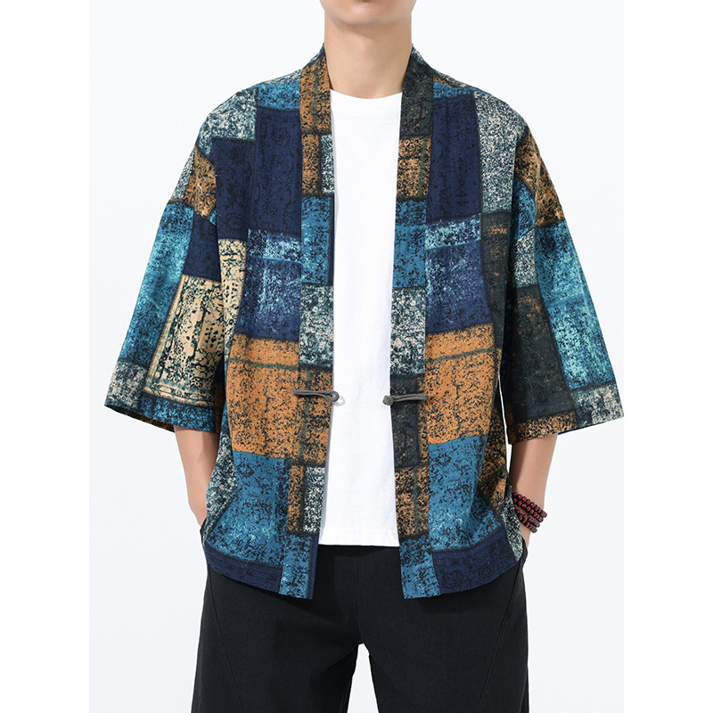 Retro estilo étnico manto literário masculino estilo chinês Cardigan taoísta Robe estilo fino jaqueta antigo estilo chin