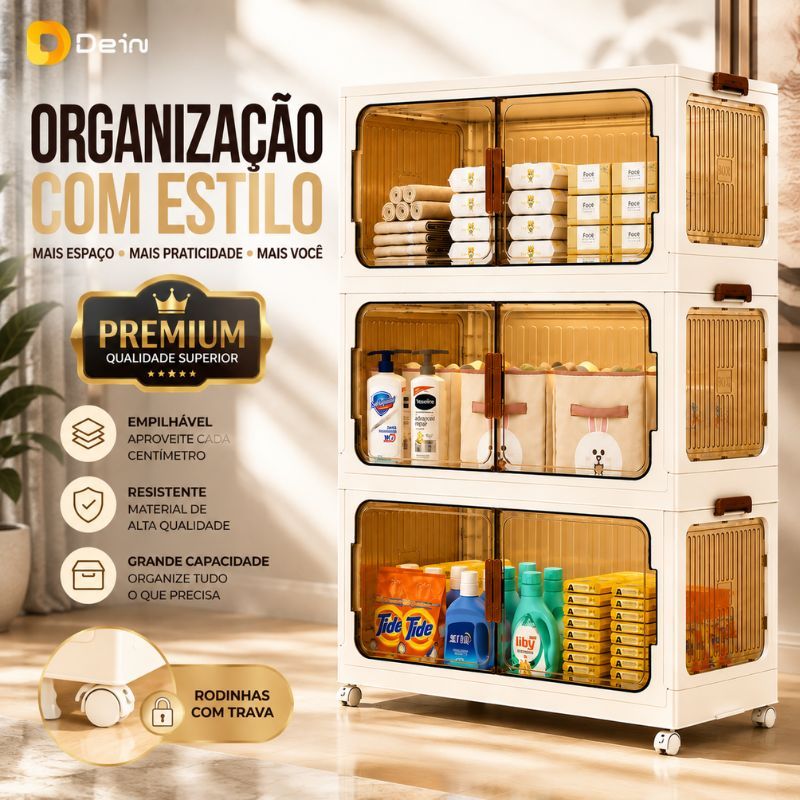 caixa organizadora armario  armazenamento dobrável empilhavel com rodinhas multiuso 3 portas