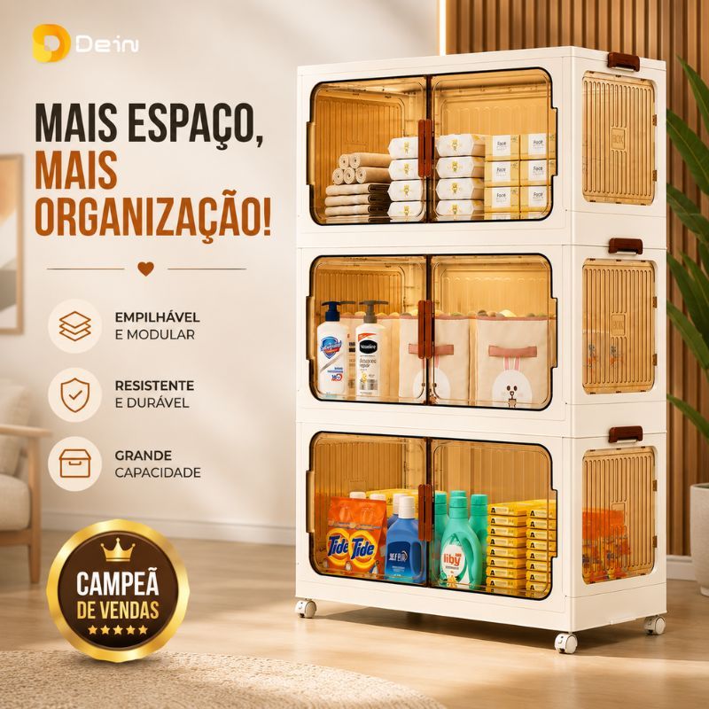 caixa organizadora armario  armazenamento dobrável empilhavel com rodinhas multiuso 3 portas