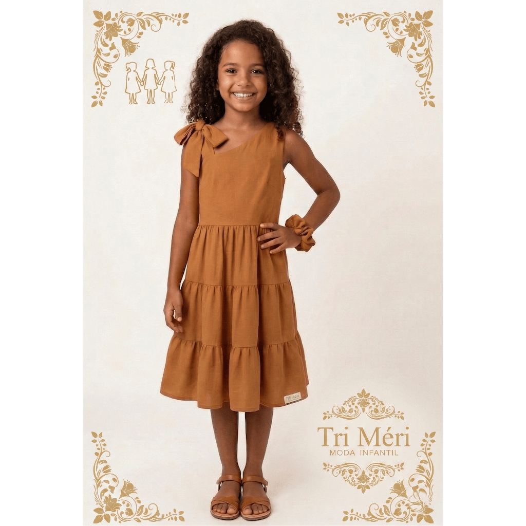Vestido Infantil Menina Festa Batizado Luxo Crepe Duna 3 Marias Um Ombro Só Não Amassa 1 ao 16 anos