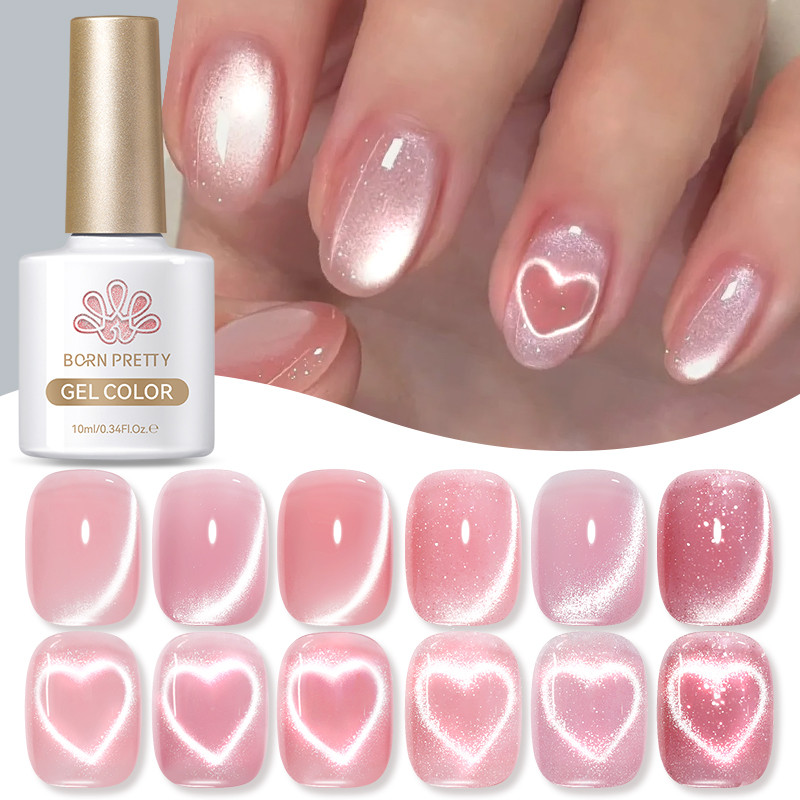 BORN PRETTY Cherry Blossom Rosa Gato Gel Magnético Polonês Super Glitter Semi Permanente Verniz 10ml Nail Art