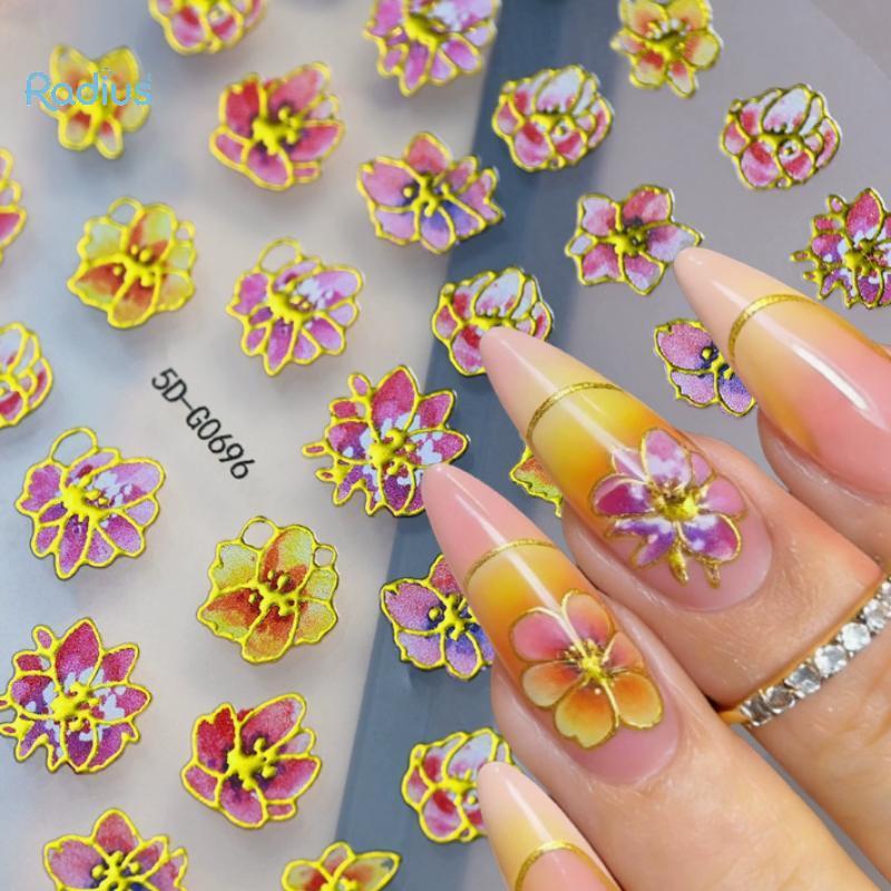 Radius Blossom Flower Nail Stiers 5D Pétalas Em Relevo Design Metálico Bronzeado Para Salão De Beleza Primavera Verão De