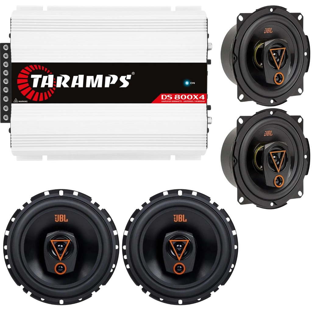 Kit 4 Alto Falantes Jbl 6 e 5 Pol 80w + Modulo Amplificador Automotivo Taramps Ds800x4 800W 2 Ohms