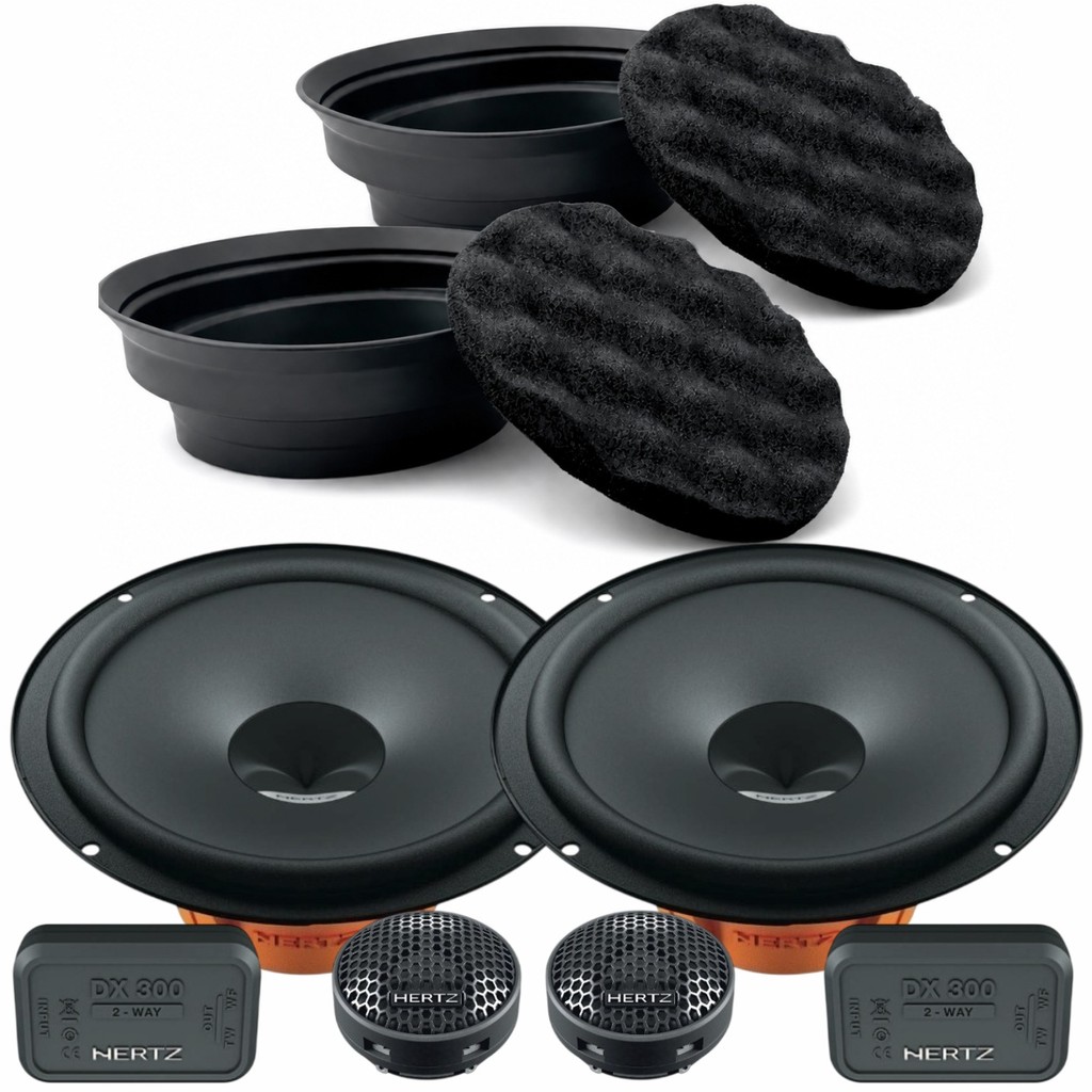 Kit 2 Alto Falante 6 pol Hertz DSK165.3 80W + 2 Buffer Silicone Tecnhoise Espuma Isolamento Acústico
