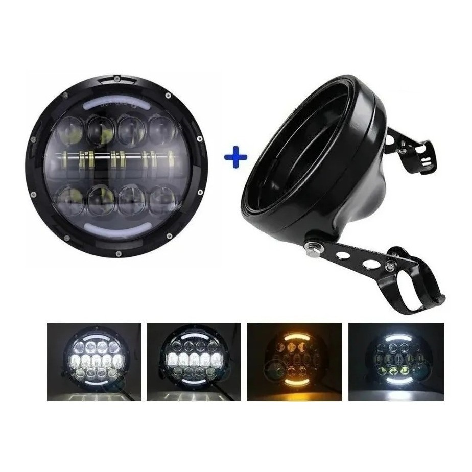 Farol Moto 7 Pol. Led 80w Com Suporte Bojo Universal Bengala