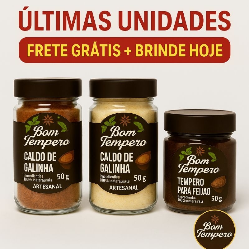 Kit de Caldos Artesanais Naturais 3x50g – Carne, Galinha e Feijão | Frete Grátis com Cupom