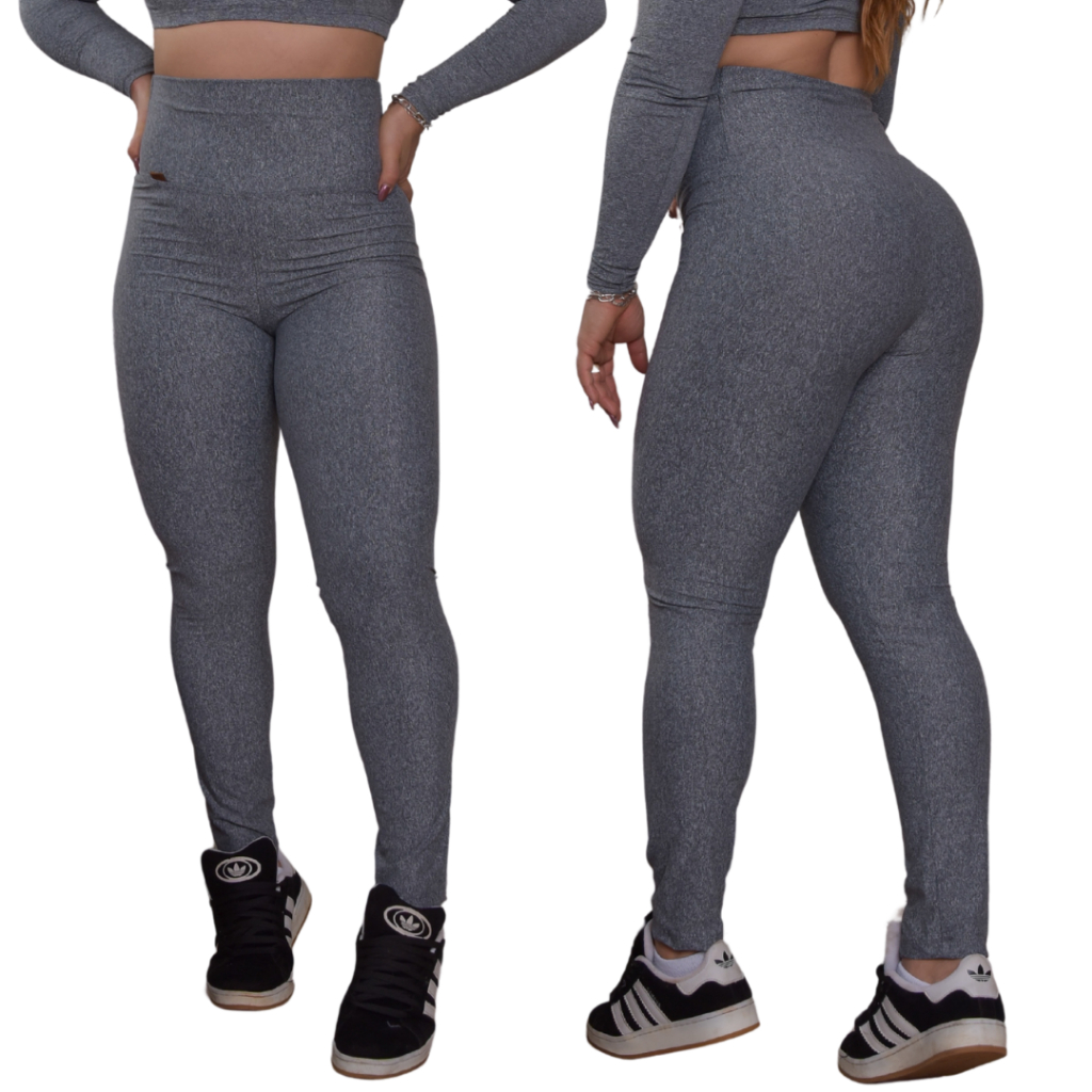 Calça Legging Feminina Tecido Grosso Suplex Cós Alto Lisa Empina Bumbum Preta e Cinza Trabalho e Casual