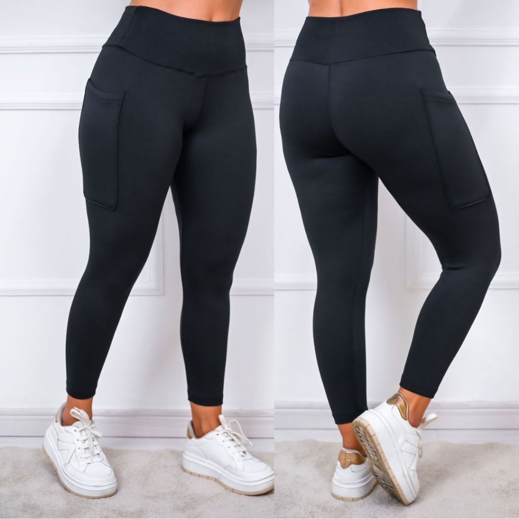 Calça Legging Fitness Feminina Cintura Alta com Bolso Poliamida Lisa