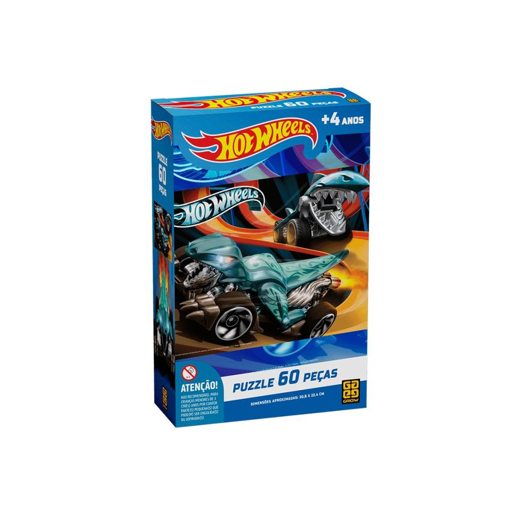 Quebra-Cabeça Hot Wheels 60 Peças Grow Puzzle Temático Carros Infantil Criativo Educativo Diversão