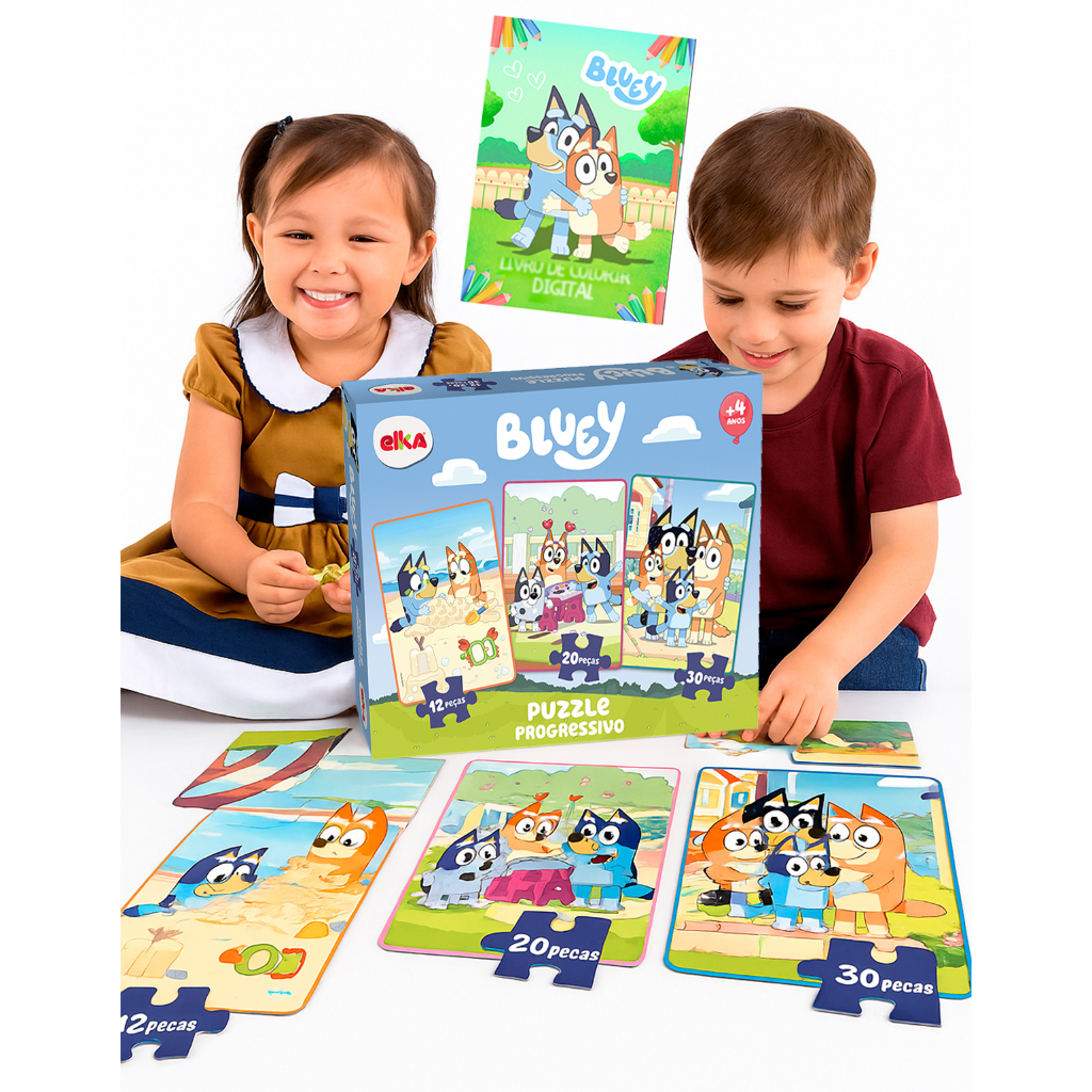 Quebra Cabeça Puzzle Progressivo Bluey 12 20 30 Peças Elka Infantil Brinquedos de Menino e Menina