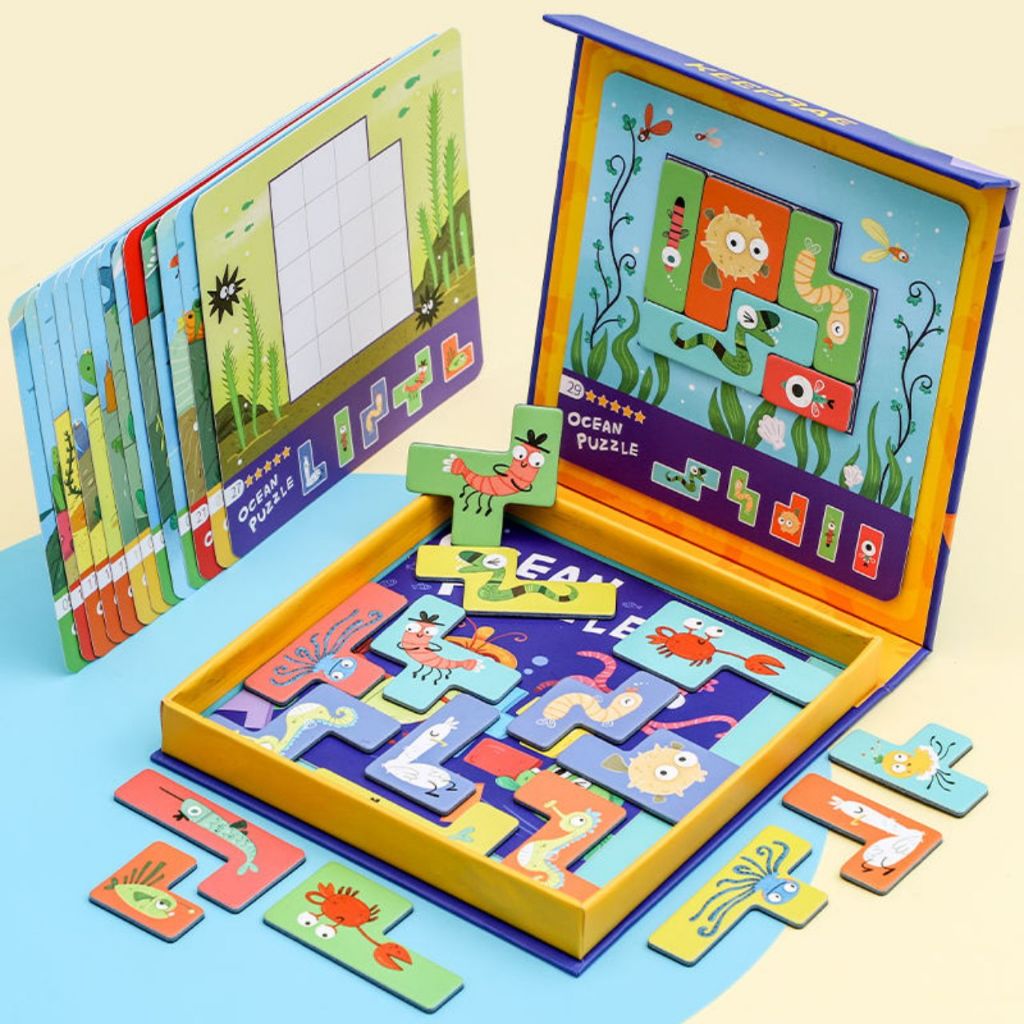 Puzzle Magnético Oceano 30 Fases – Brinquedo Montessori Infantil Educativo de Encaixe Tipo Tetris