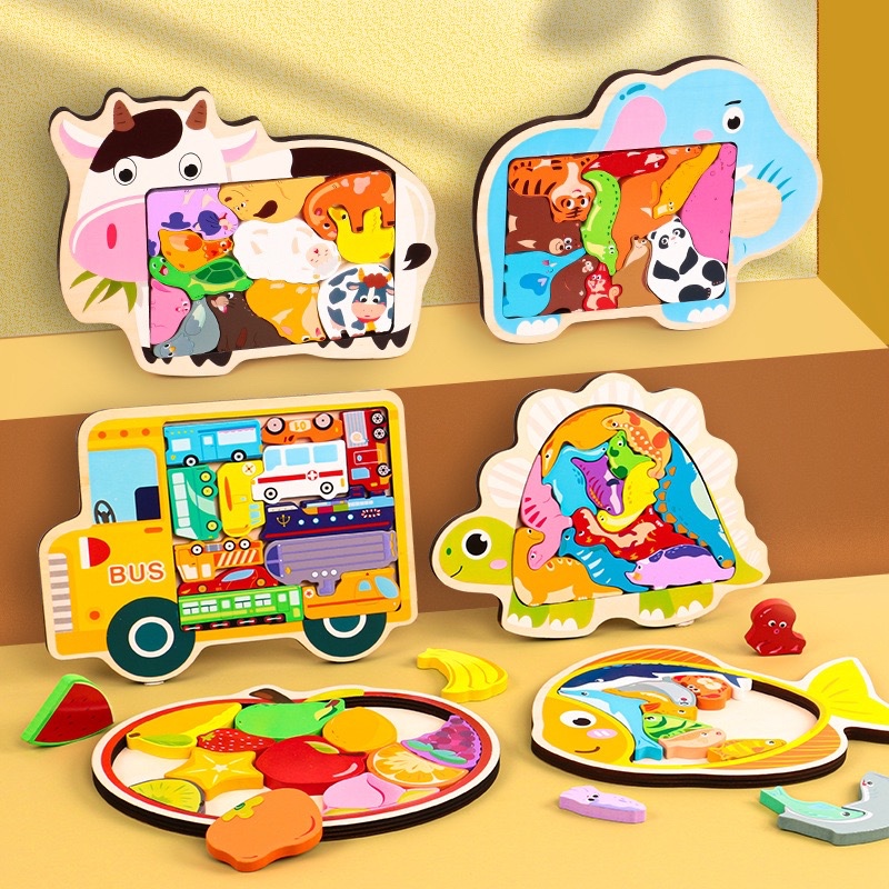 Brinquedos de madeira quebra-cabec Animal Puzzle Blocks para crianças, aprendizagem, jogo educativo pré-escolar crianças