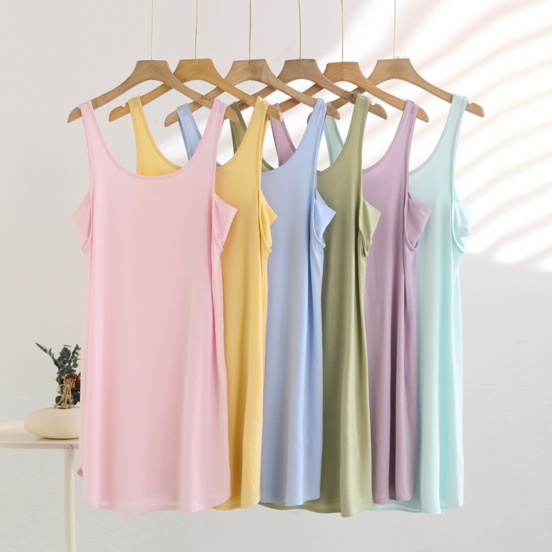 Ukesi colete Anti-reflexo saia verão fino vestido de cor sólida tamanho grande solto sem costas camisola casa saia